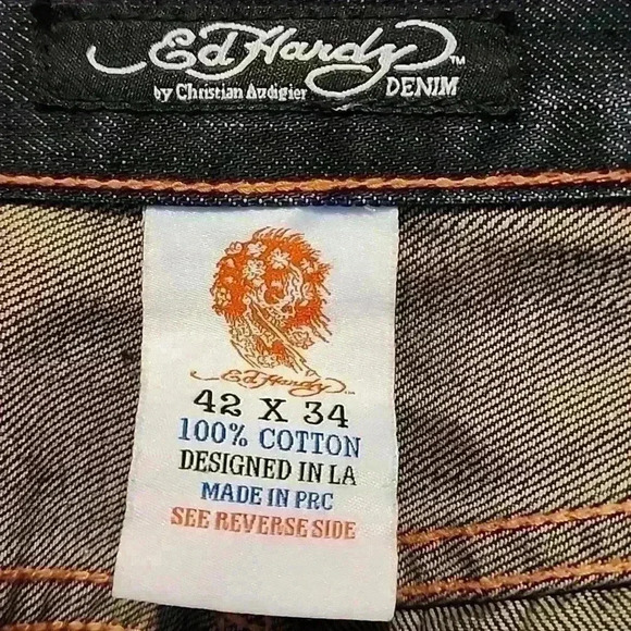 Ed Hardy 42x34 RARE 2009 Tattoo Skull and Eagle Beaded Vintage Classic Kool - Picture 7 of 14